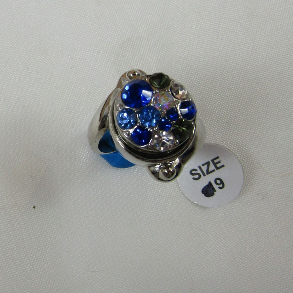 Blue Multi Crystal  Fashion Silver Ring Size 9