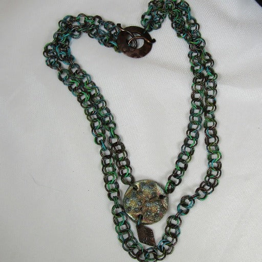 Double Strand Copper Chain Necklace with Handmade Rustic Pendant - VP's Jewelry