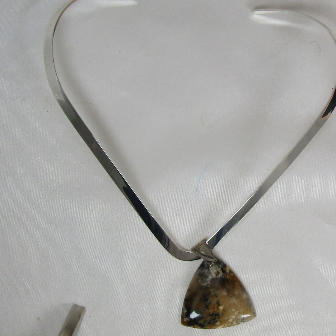 Gemstone Moss Agate Pendant Choker Silver Neck Ring - VP's Jewelry