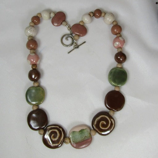 Brown & Green Handmade Fair Trade Bead Kazuri Necklace  - VP's Jewelry