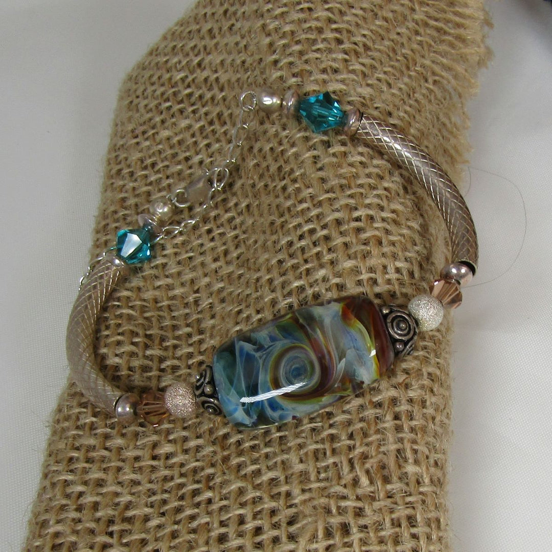 Turquoise Swirled Lampwork Bead Bangle Bracelet - VP's Jewelry  