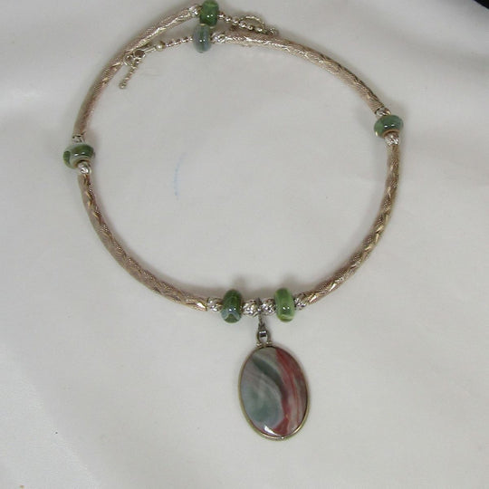 Ocean Wave Jasper & Silver Pendant Necklace - VP's Jewelry