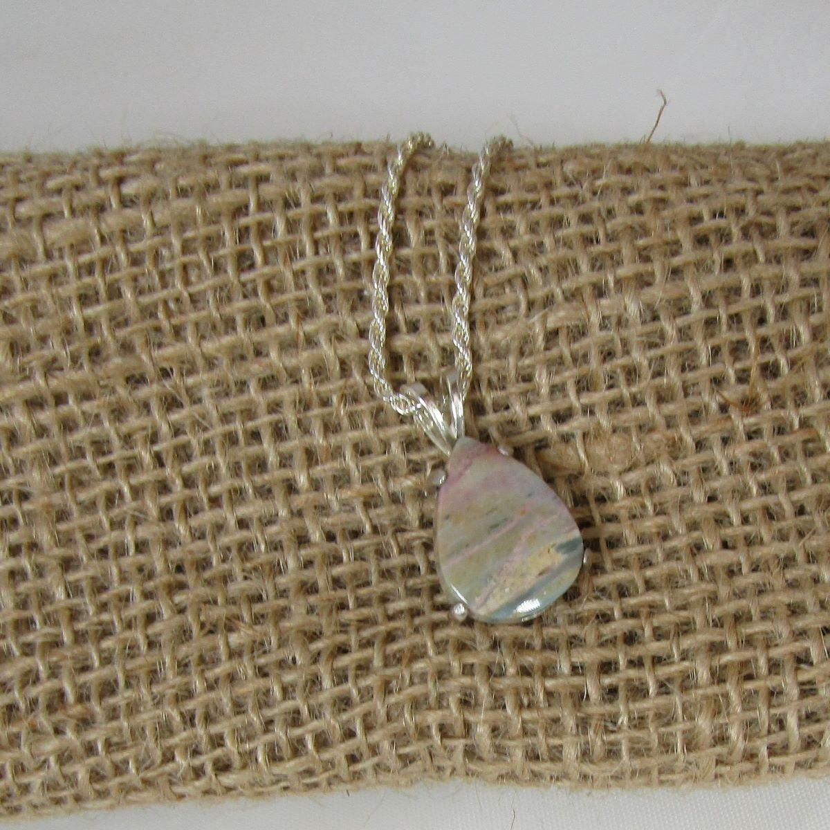 Ocean Wave Jasper Gemstone Pendant on Silver Chain neckllace - VP's Jewelry