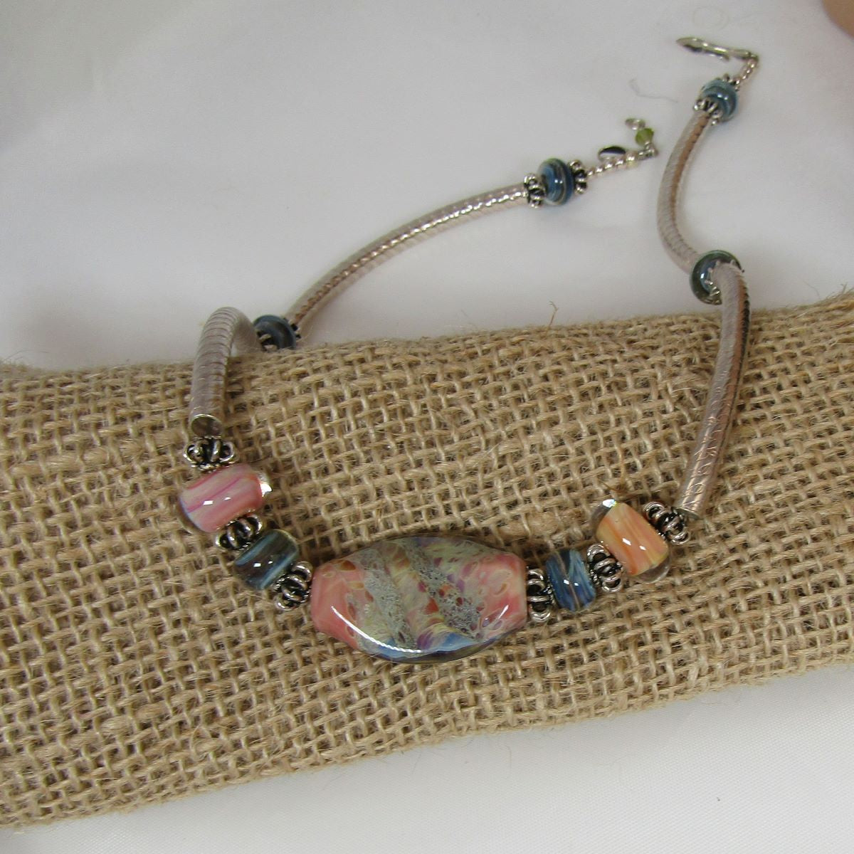 Handmade Artisan Bead Necklace in Peach & Green - VP's Jewelry  