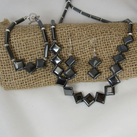 Hematite Necklace, Earrings and Bracelet Set - VP's Jewelry 