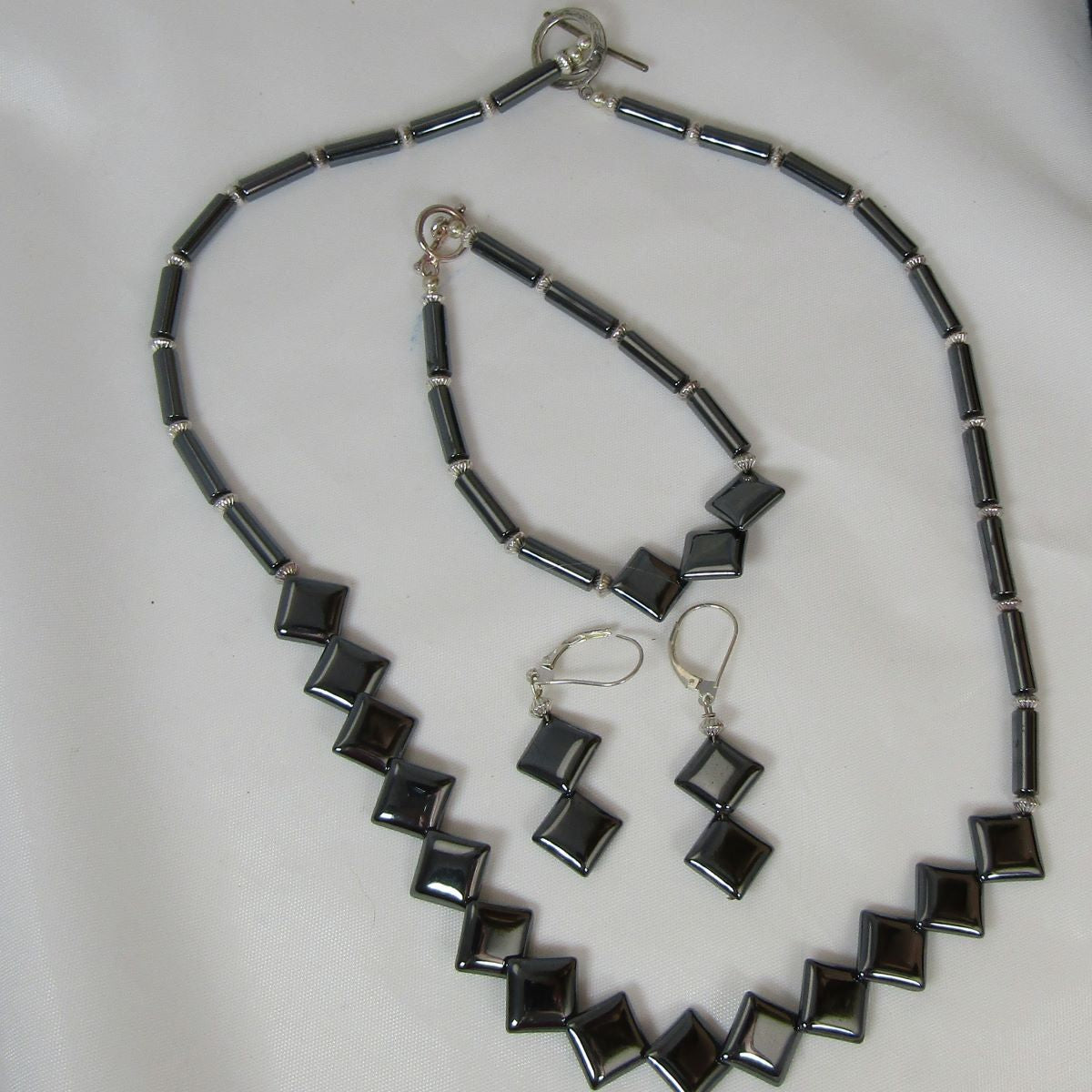 Hematite Necklace, Earrings and Bracelet Set - VP's Jewelry 