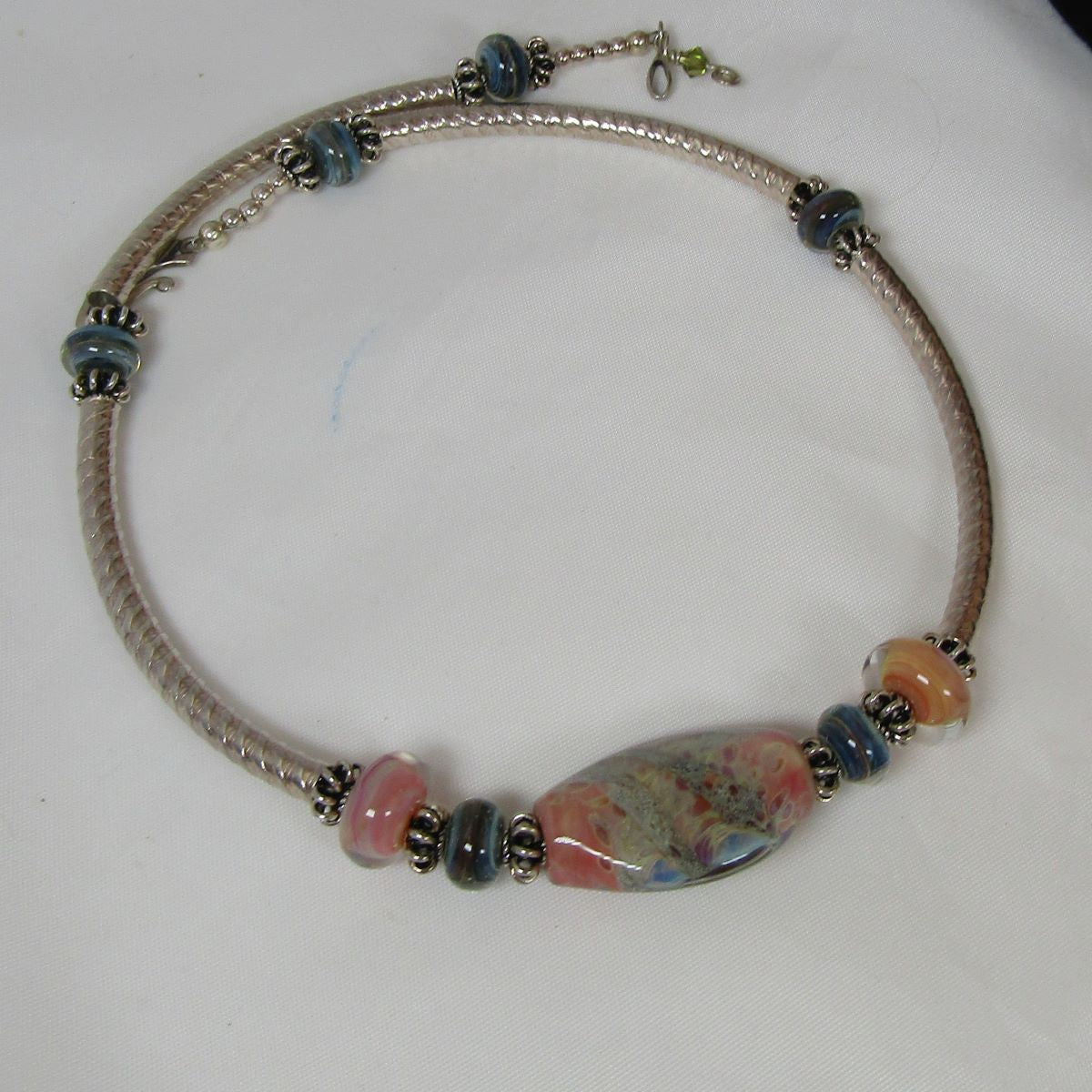 Handmade Artisan Bead Necklace in Peach & Green - VP's Jewelry  