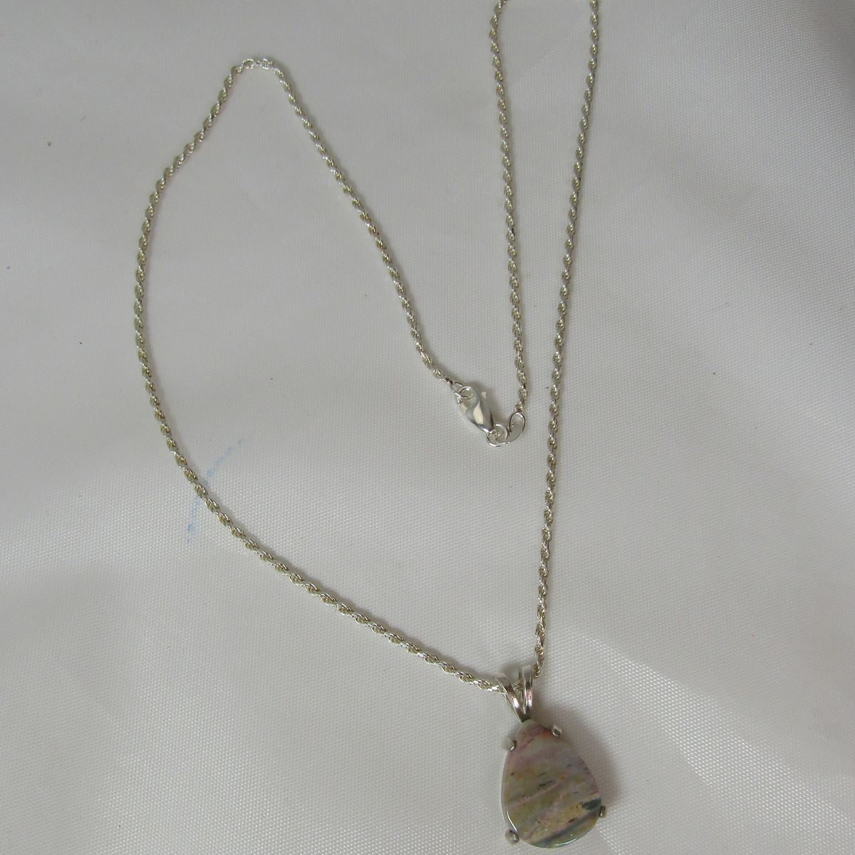 Ocean Wave Jasper Gemstone Pendant on Silver Chain neckllace - VP's Jewelry