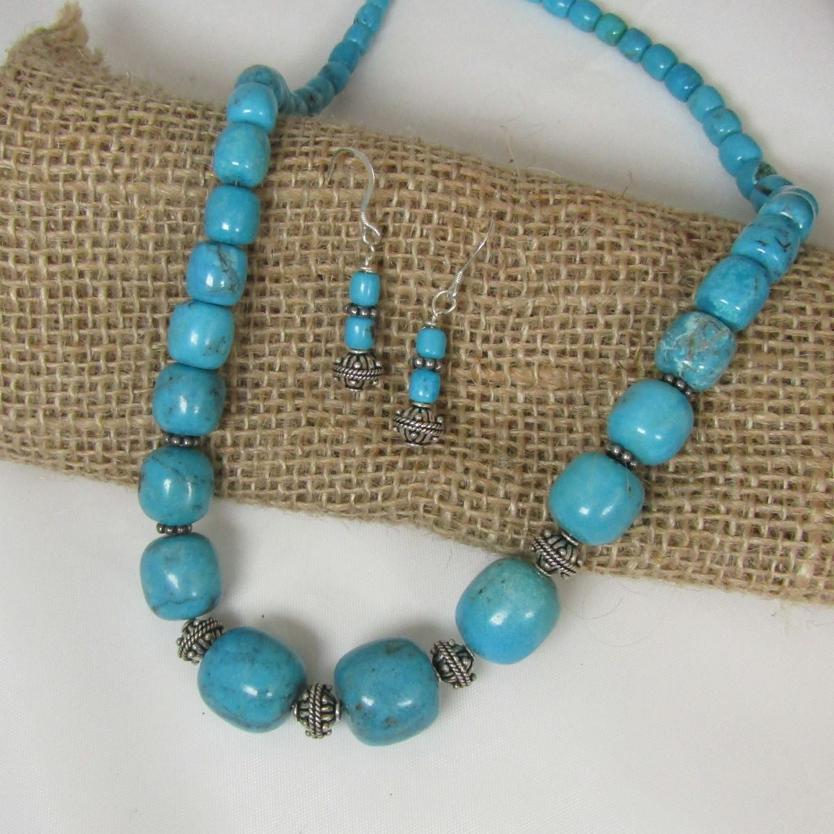 Turquoise Beaded Necklace and Earring A Classic Set - VP's Jewelry  