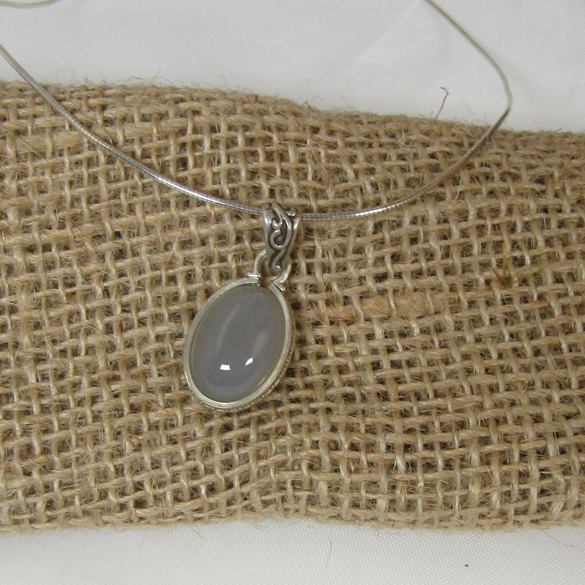 Blue Chalcedony Cabochon Pendant Necklace - VP's Jewelry