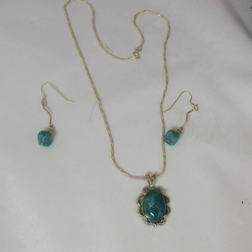 Amazonite Pendant On Silver Chain and Matching Gemstone Earrings - VP's Jewelry