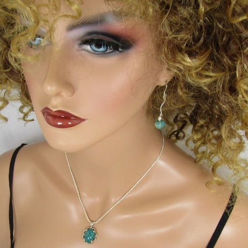 Amazonite Pendant On Silver Chain and Matching Gemstone Earrings - VP's Jewelry