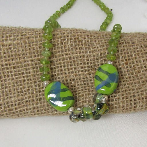 Green Handmade Kazuri and Peridot Beaded Necklace - VP's Jewelry 