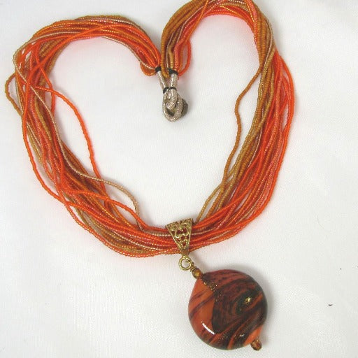 Orange Bead Necklace with Lampwork Pendant - VP's Jewelry