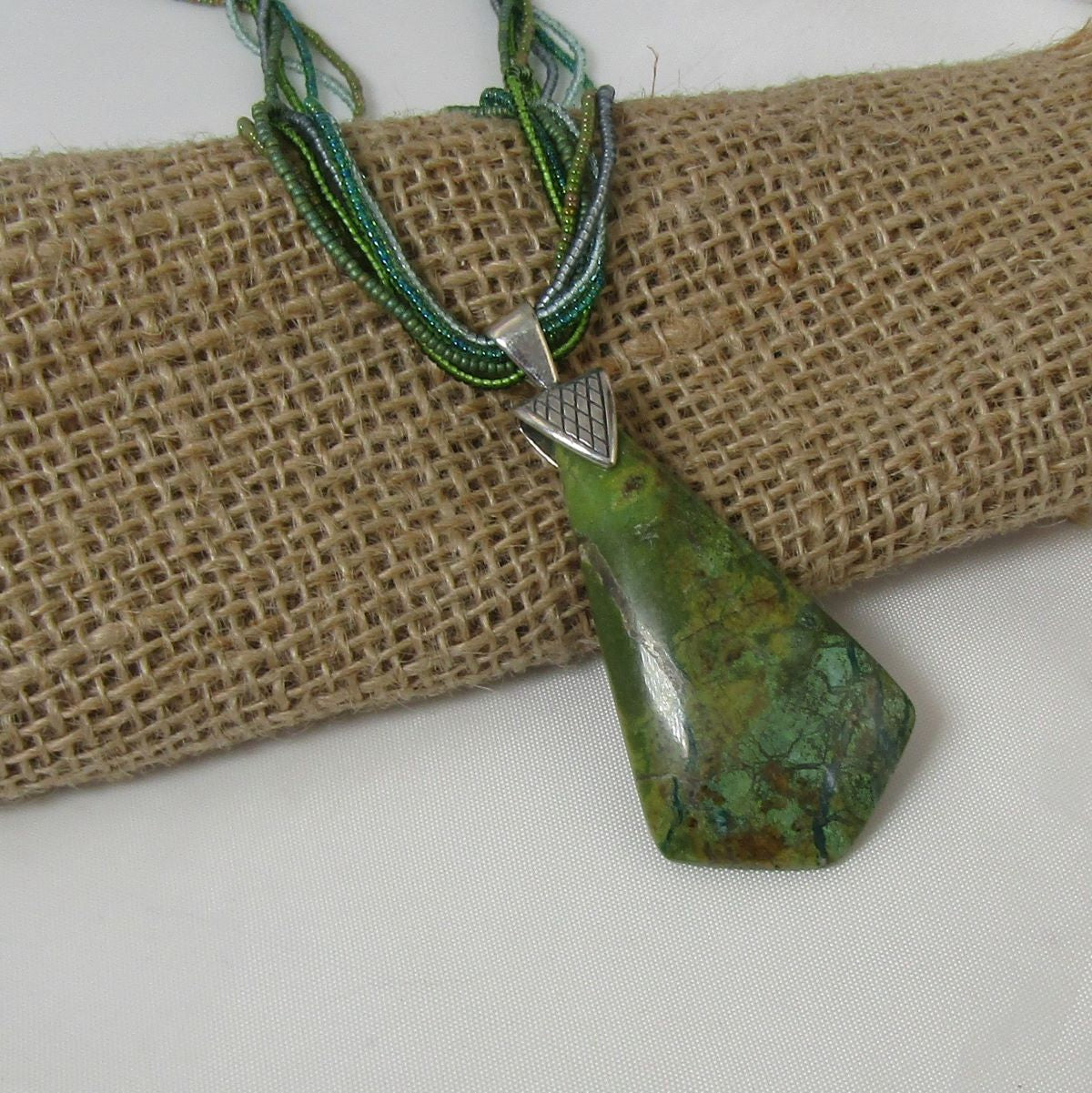 Prima Verde Pendant on Twisted Seed Bead Necklace - VP's Jewelry