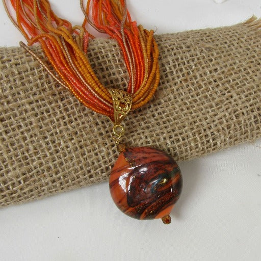 Orange Bead Necklace with Lampwork Pendant - VP's Jewelry