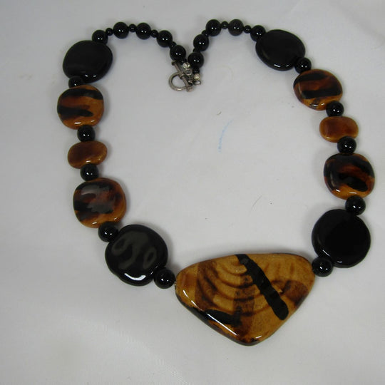African Sunset Honey and Black Fair Trade Kazuri Triangle Necklace