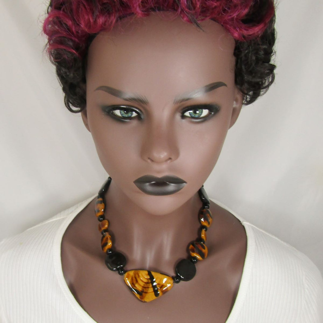 African Sunset Honey and Black Fair Trade Kazuri Triangle Necklace