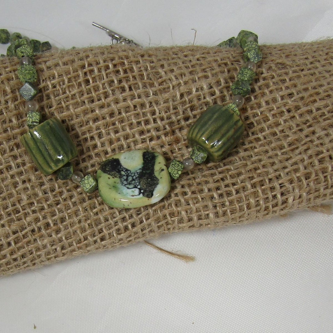 Green Kazuri Necklace Olive Green African Bead & Jade - VP's Jewelry 