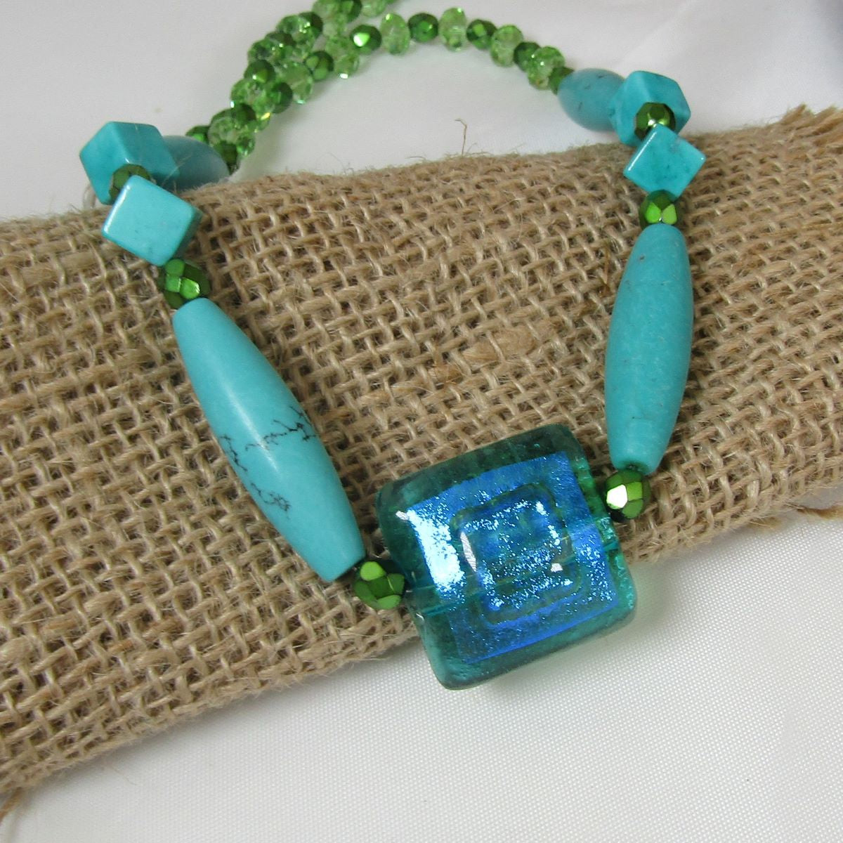 Turquoise & Fusion Glass Artisan Beaded Necklace - VP's Jewelry  