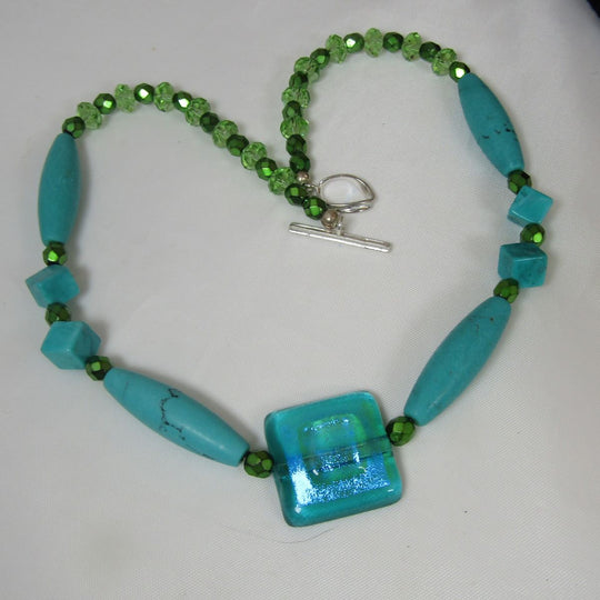 Turquoise & Fusion Glass Artisan Beaded Necklace - VP's Jewelry  