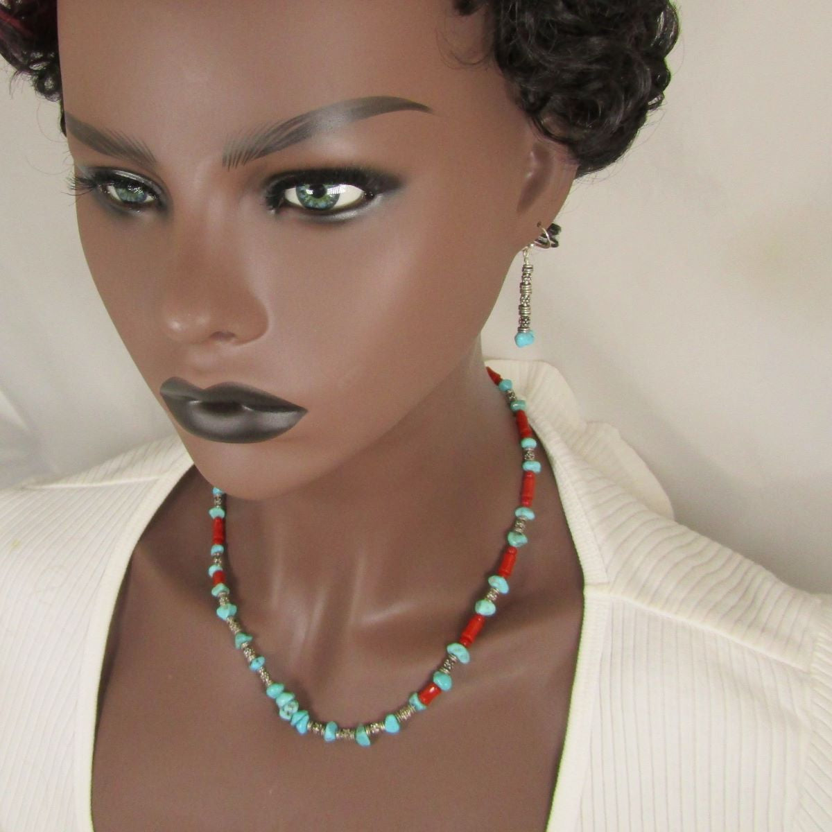 Handmade Turquoise & Silver Necklace and Earrings