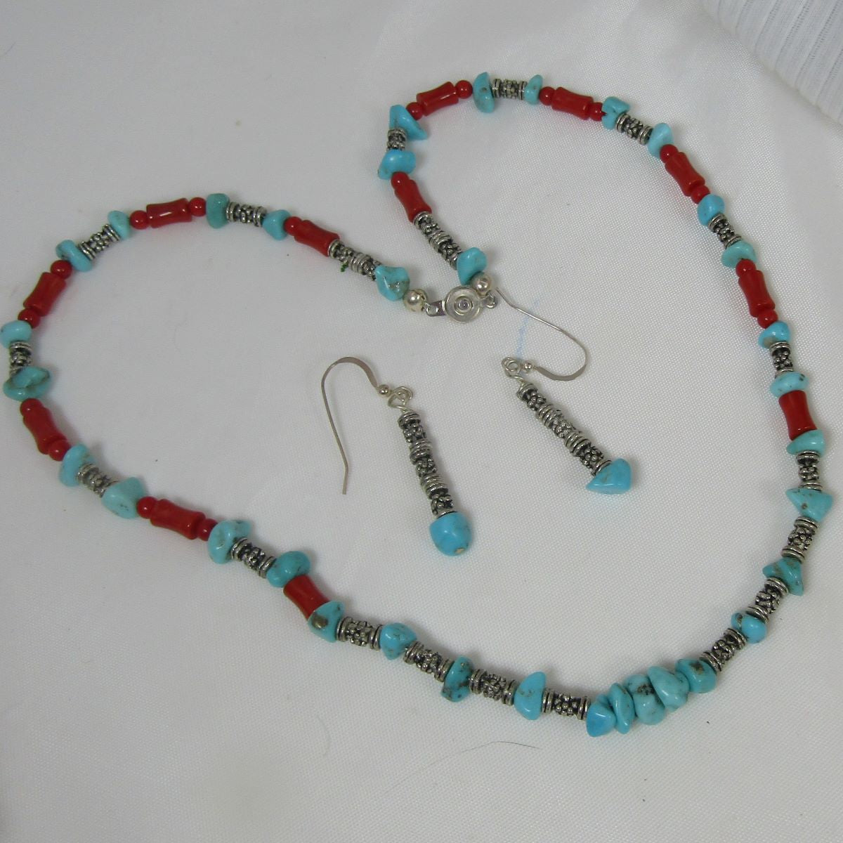 Handmade Turquoise & Silver Necklace and Earrings