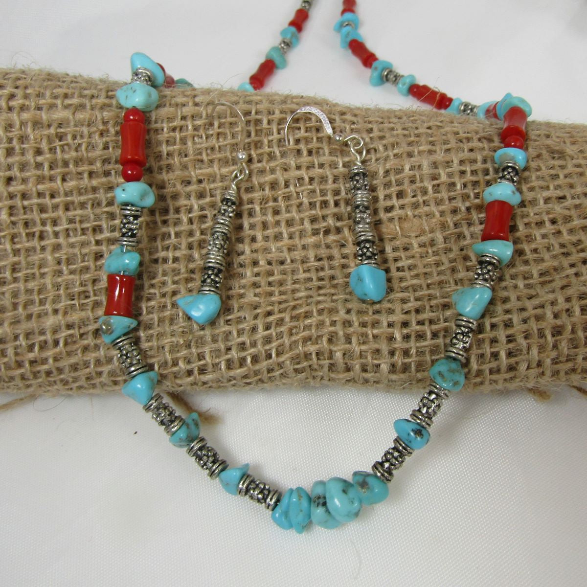 Handmade Turquoise & Silver Necklace and Earrings