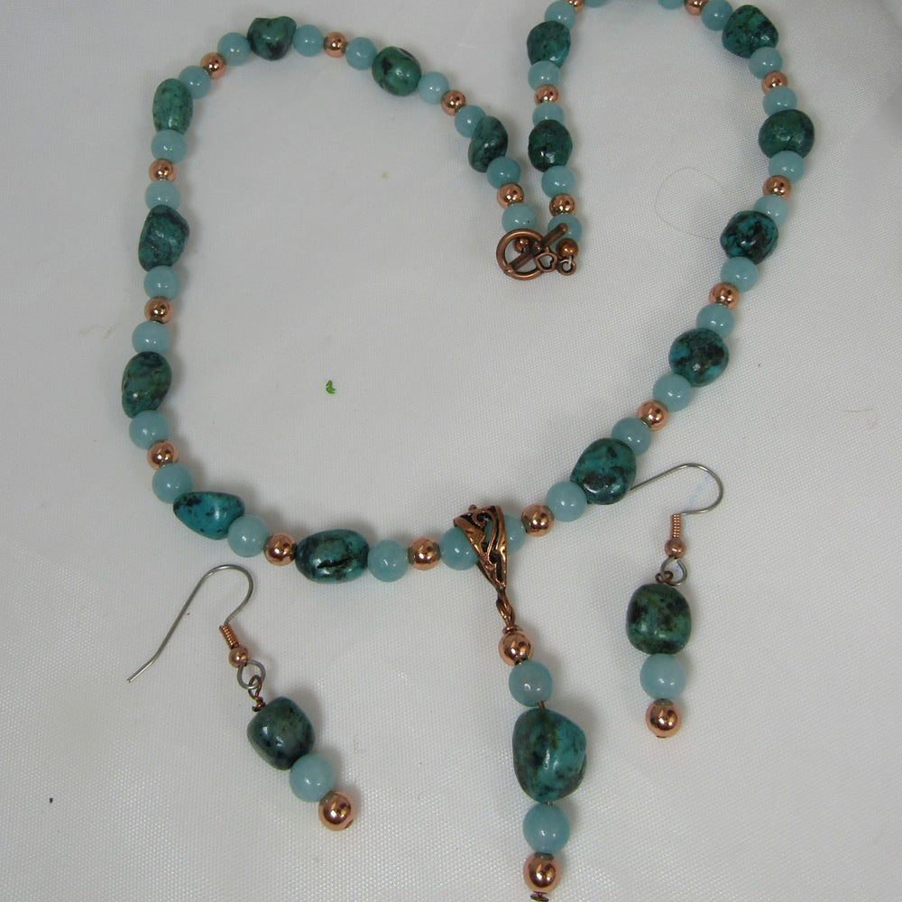 African Turquoise and Amazonite Bead Necklace and Earrings - VP's Jewelry