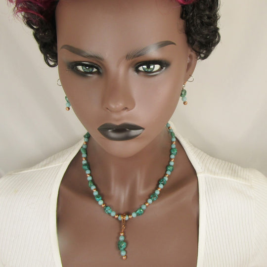 African Turquoise and Amazonite Bead Necklace and Earrings - VP's Jewelry