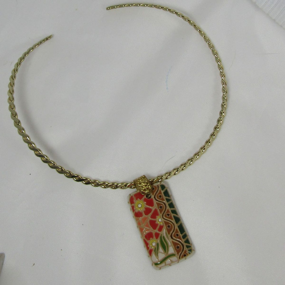 Red Hand Carved Terracotta Flower Pendant on Gold Choker - VP's Jewelry