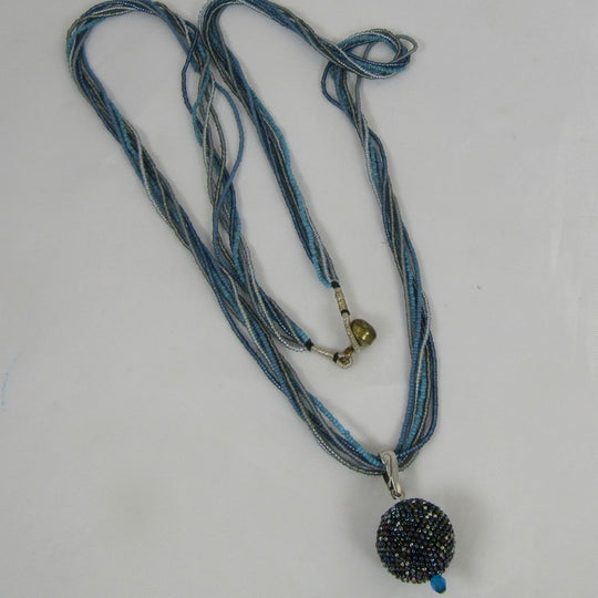 Blue Multi-strand Necklace with Shades of Blue Ball Pendant - VP's Jewelry