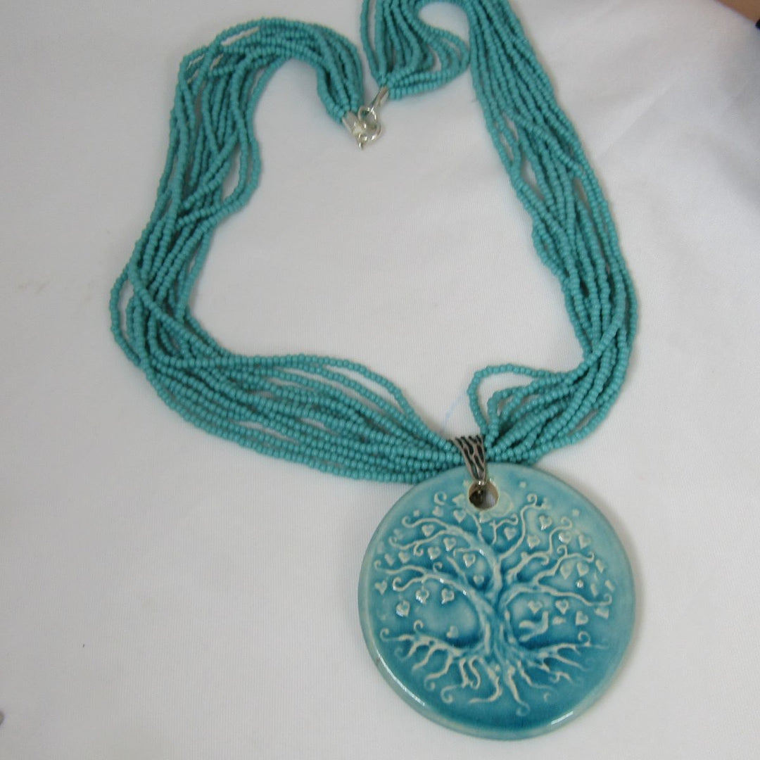 Turquoise Bead Necklace with Claycult Aqua Pendant - VP's Jewelry