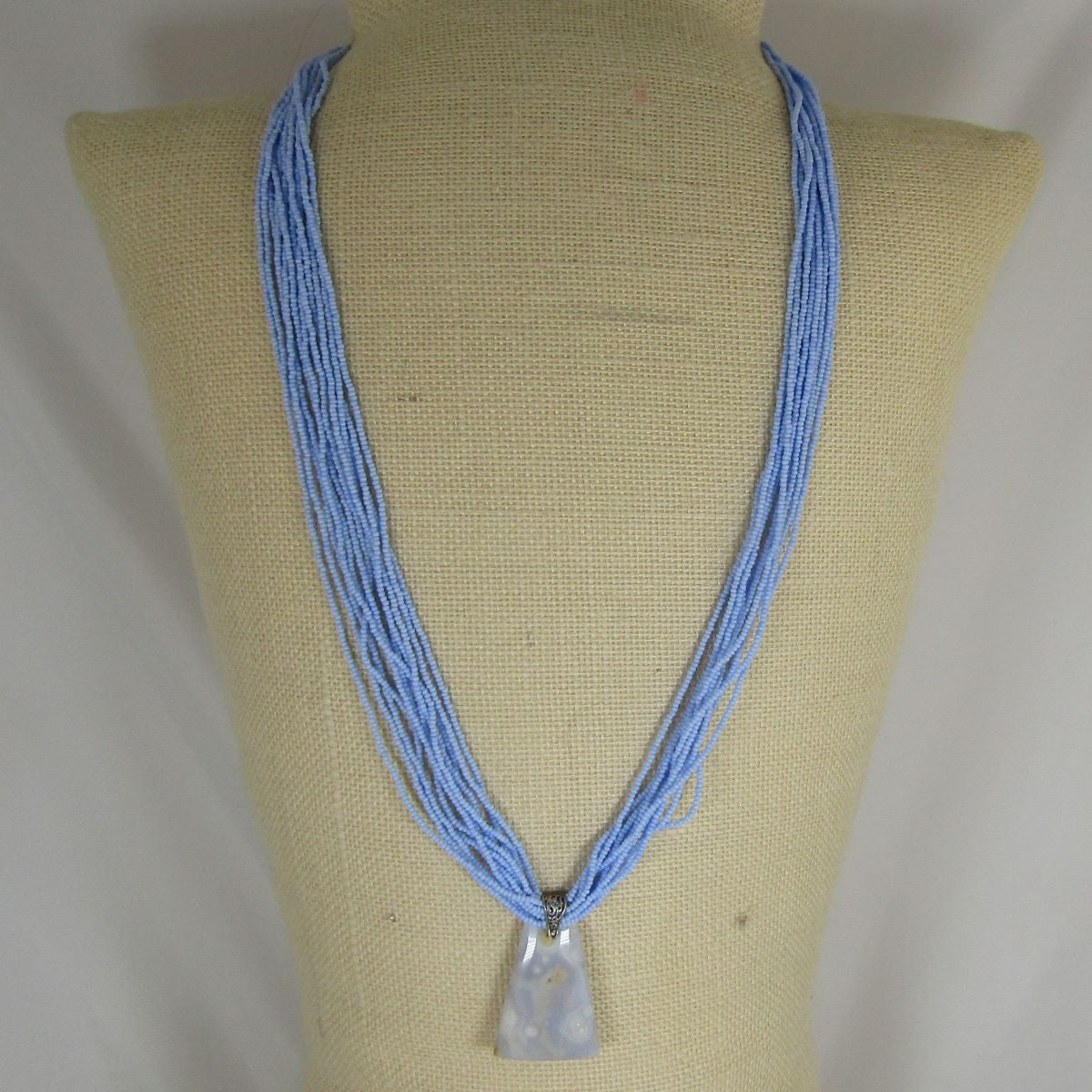 Powder Blue Multi-strand Necklace with Ocean Jasper Pendant - VP's Jewelry