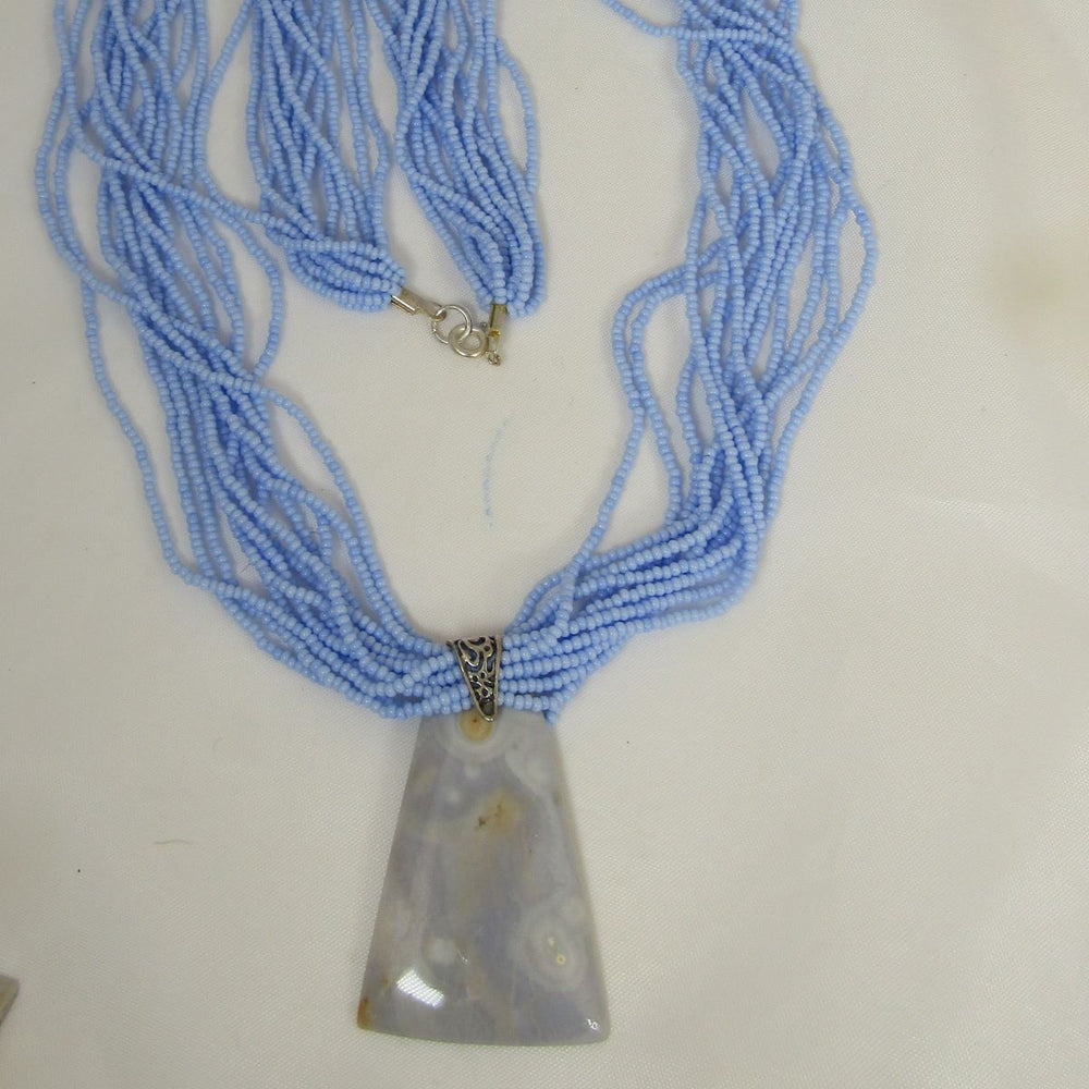 Powder Blue Multi-strand Necklace with Ocean Jasper Pendant - VP's Jewelry