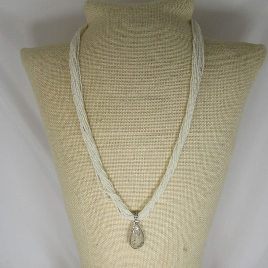 Pearl White Multi-strand Long Necklace with Rhyolite Opal Pendant - VP's Jewelry
