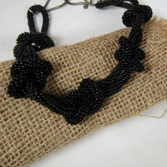 Black Handmade Seed Bead Knotted Necklace - VP's Jewelry