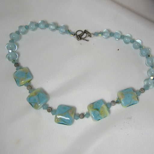 Handmade Artisan Bead Necklace in Aqua