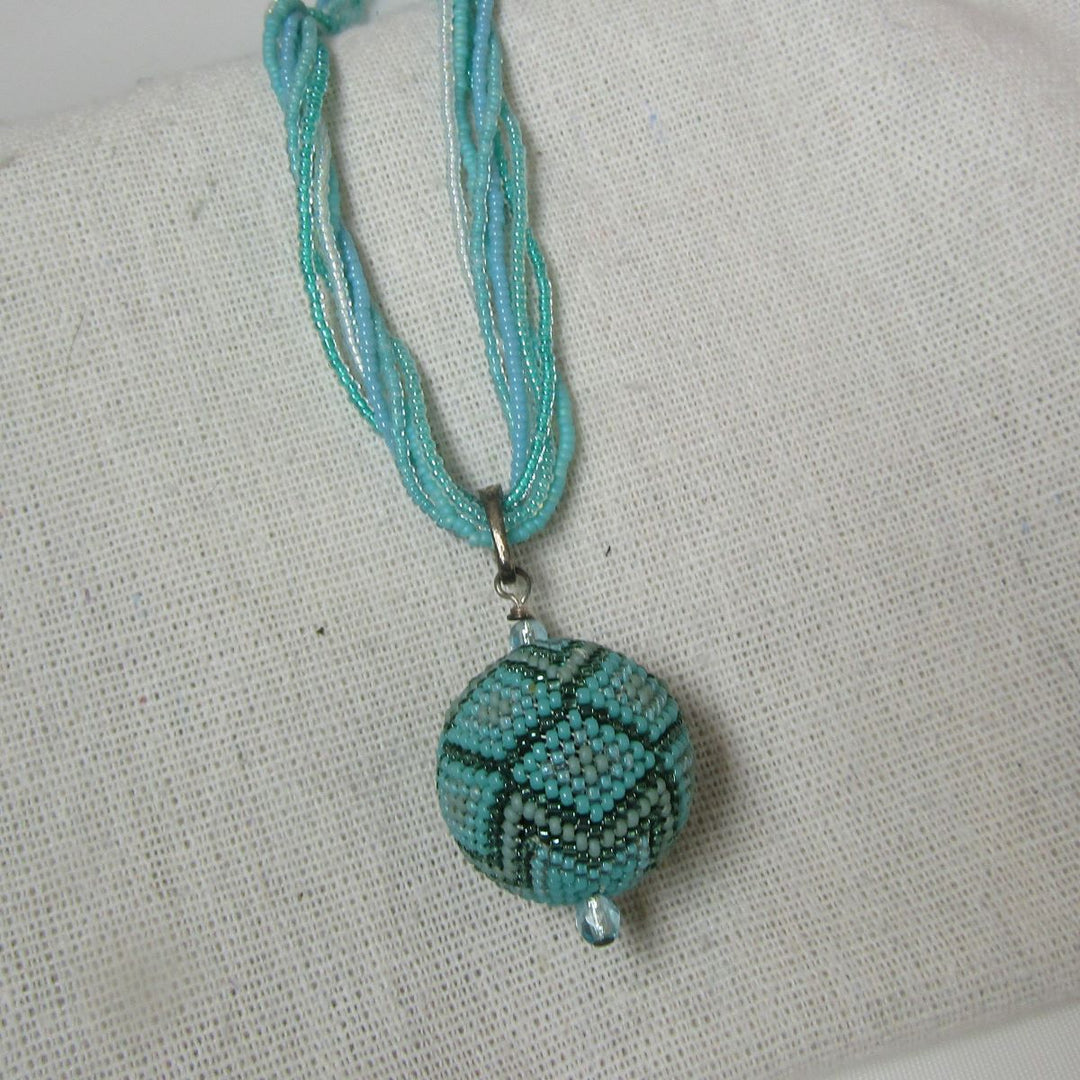 Aqua Beaded Necklace with Aqua Beaded Pendant - VP's Jewelry