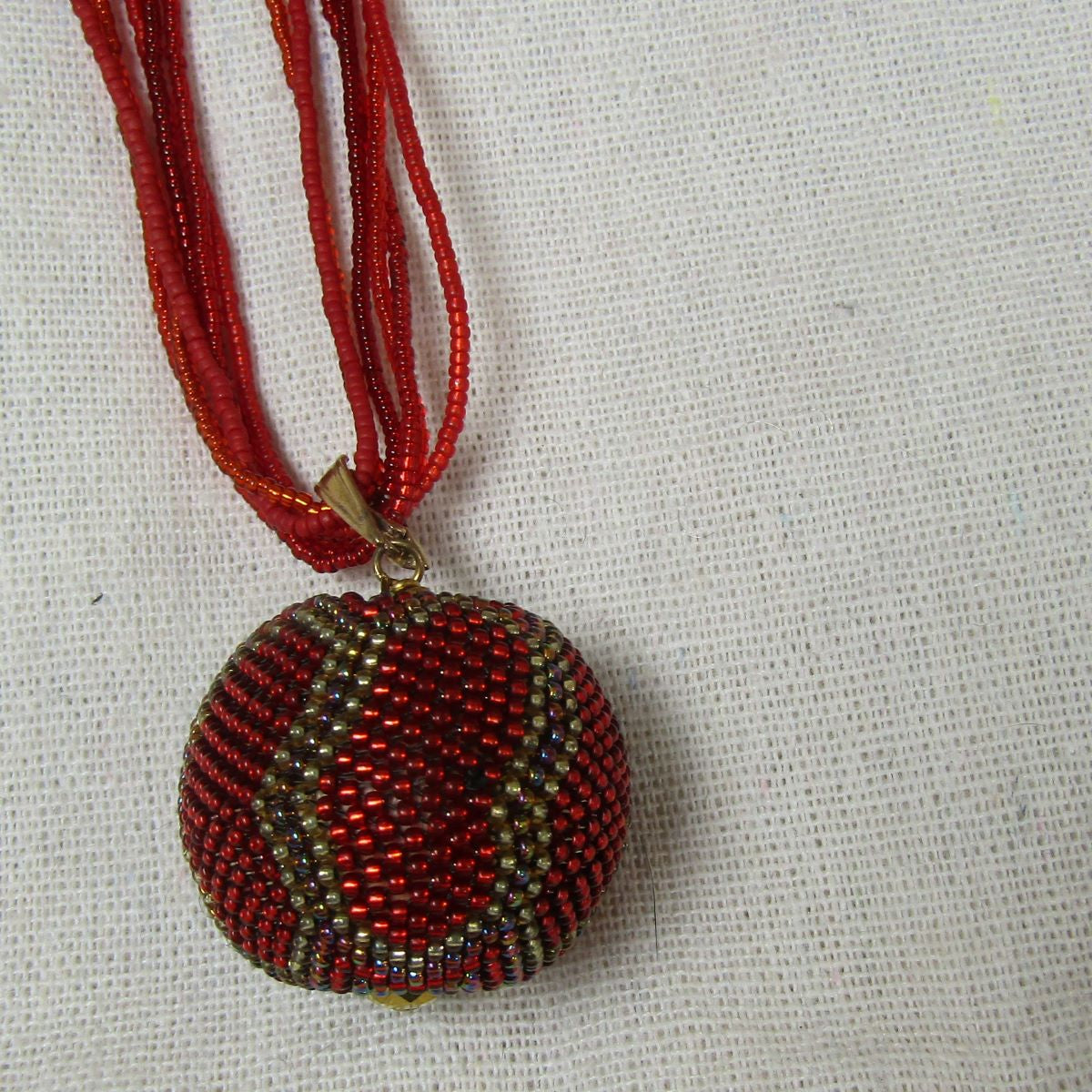 Fiesta Red Twisted Seed Bead Necklace with Pendant - VP's Jewelry