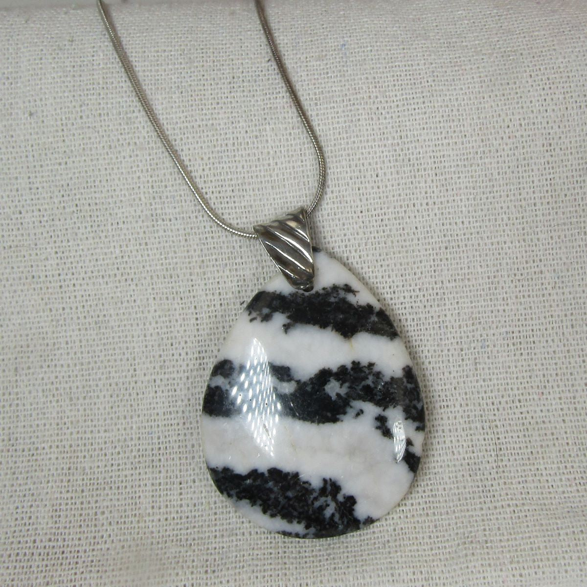 Pendant Necklace Black & White Zebra Jasper Pendant - VP's Jewelry