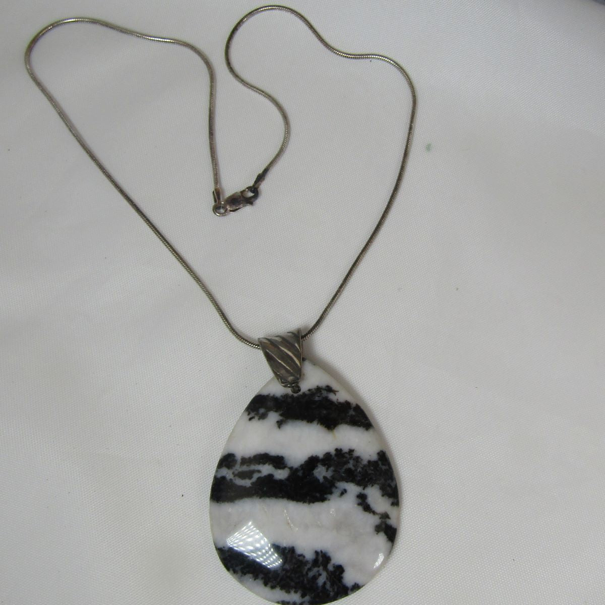 Pendant Necklace Black & White Zebra Jasper Pendant - VP's Jewelry