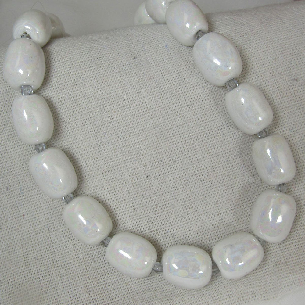 White Kazuri Necklace Classic Style in Fair Trade Beads - VP's Jewelry
