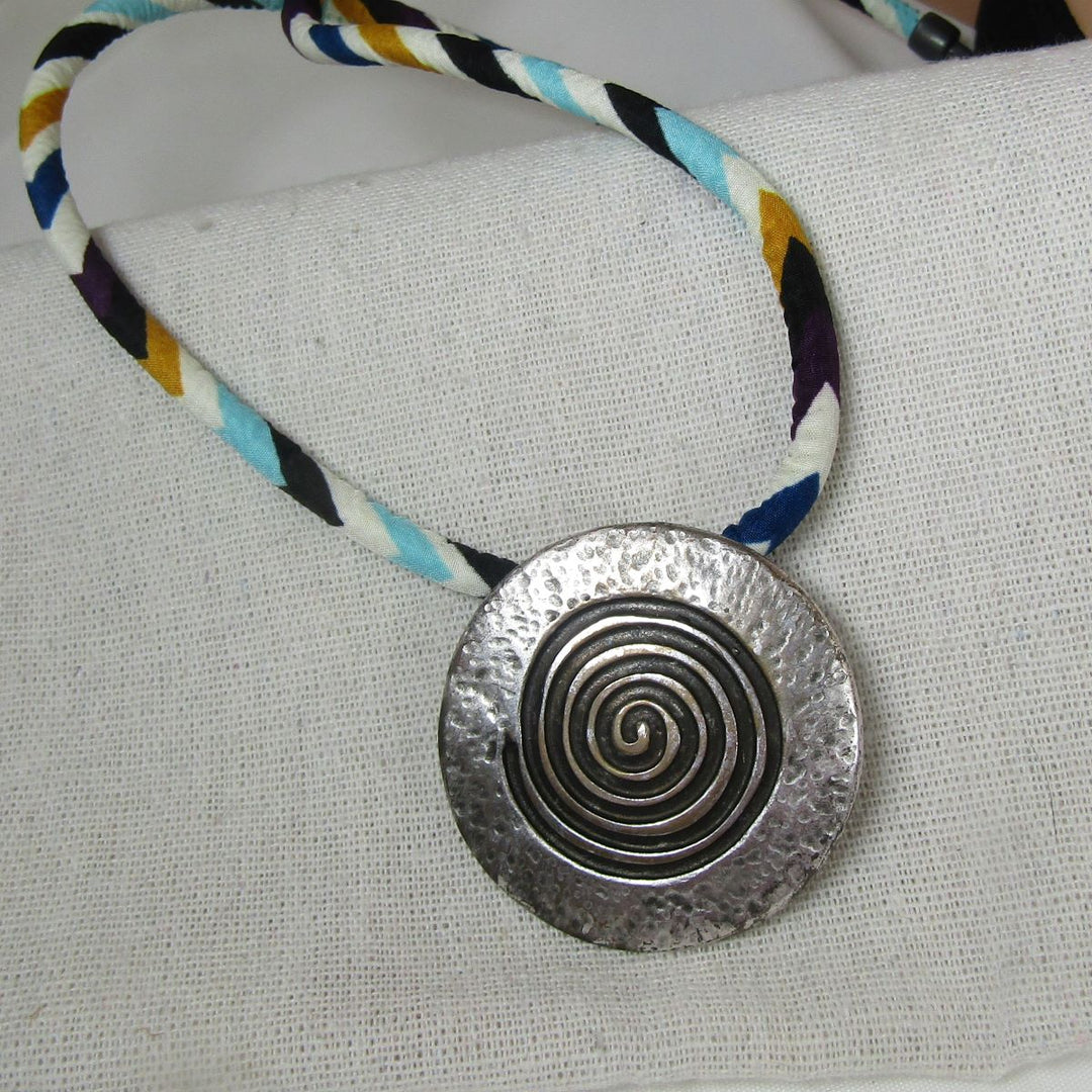 Big Silver Pendant on Multi-colored Leather Necklace - VP's Jewelry