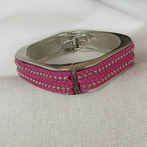 Silver Square Bangle Bracelet Leather - VP's Jewelry