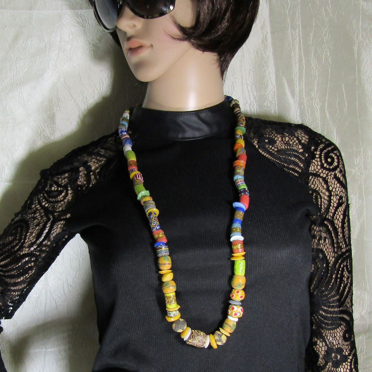 Extrra Long Handmade West African Krobo Trade Bead Necklace - VP's Jewelry