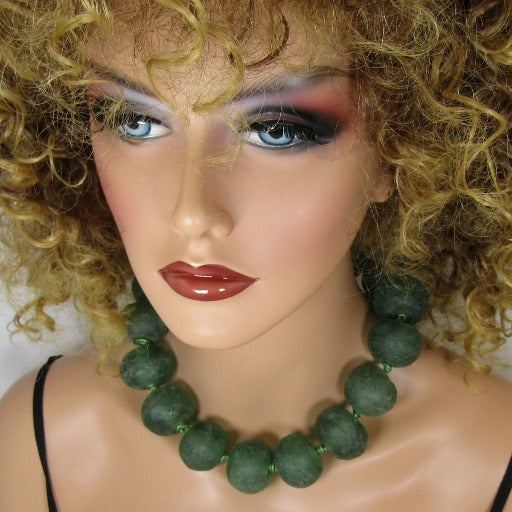 Large Green Beaded Necklace Bold Statement Style - VP's Jewelry  