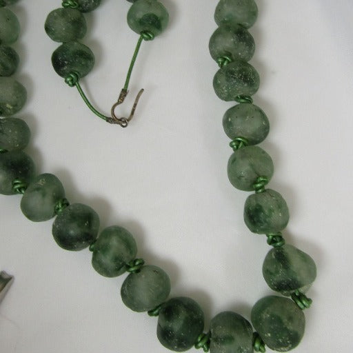 Handmade Long Green West African Trade Bead Necklace - VP's Jewelry