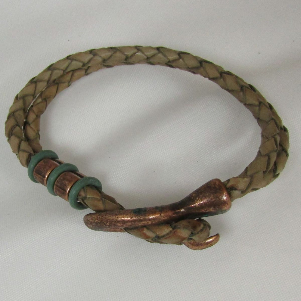 Leather Braided Bracelet for a Woman Copper Accents