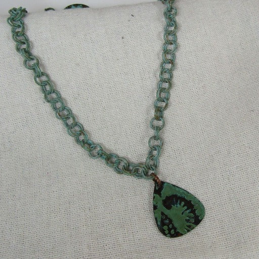 Fern Patina Copper Guitar Pick Pendant Necklace - VP's Jewelry
